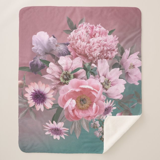 Floral template. Beautiful flowers peonies and iri Sherpa Blanket (Front)
