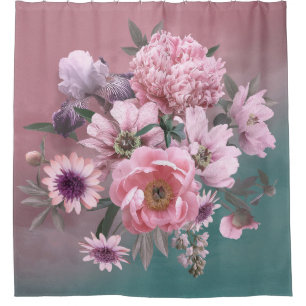 Floral template. Beautiful flowers peonies and iri Shower Curtain