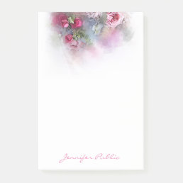 Floral Template Elegant Watercolor Roses Script Post-it Notes
