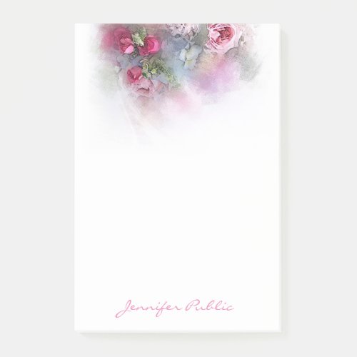 Floral Template Elegant Watercolor Roses Script Post_it Notes