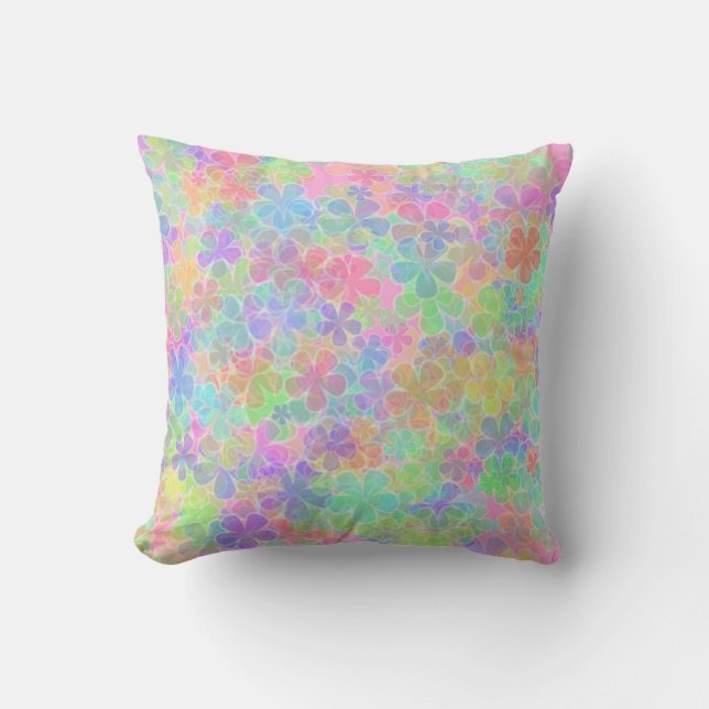 Floral Template Pink Green Yellow Red Blue Purple Throw Pillow (Front)