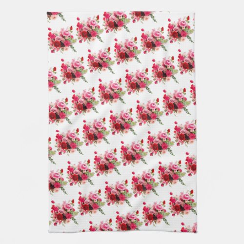 Floral Template Trendy Watercolor Pink Red Roses Kitchen Towel