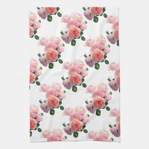 Floral Template Watercolor Art Pink Red Roses Kitchen Towel