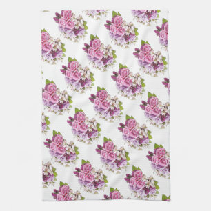Floral Template Watercolor Art Pink Roses Elegant Kitchen Towel
