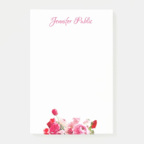 Floral Template Watercolor Pink Red Roses Script Post_it Notes