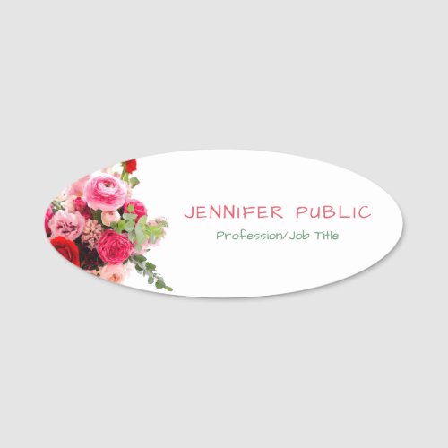 Floral Template Watercolor Roses Flowers Modern Name Tag