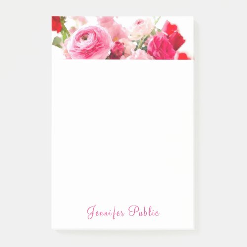Floral Template Watercolor Roses Hand Script Name Post_it Notes