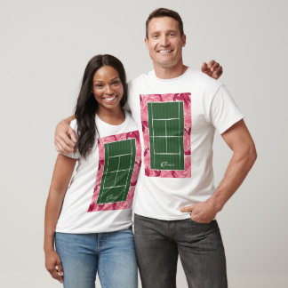 Floral Tennis Court Pink Preppy Tennis T-Shirt