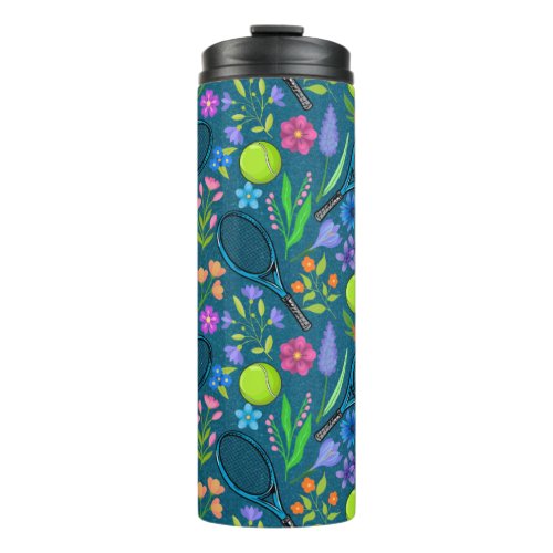 Floral tennis pattern  thermal tumbler