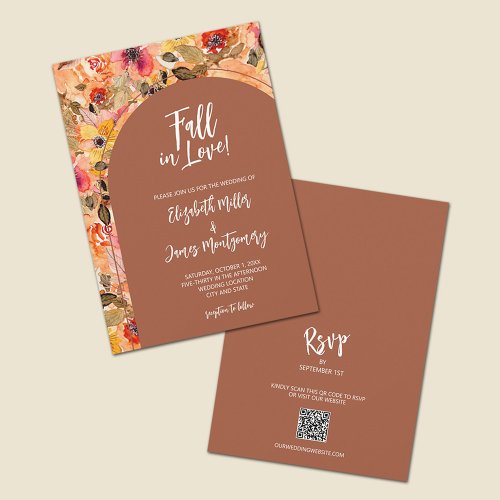 Floral Terracotta All In One Wedding Invitations