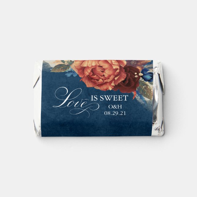 Floral Terracotta and Navy Blue Wedding Hershey's Miniatures (Front)