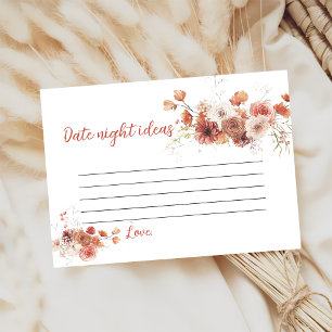 Floral Terracotta Autumn Bridal Shower Date Game Enclosure Card