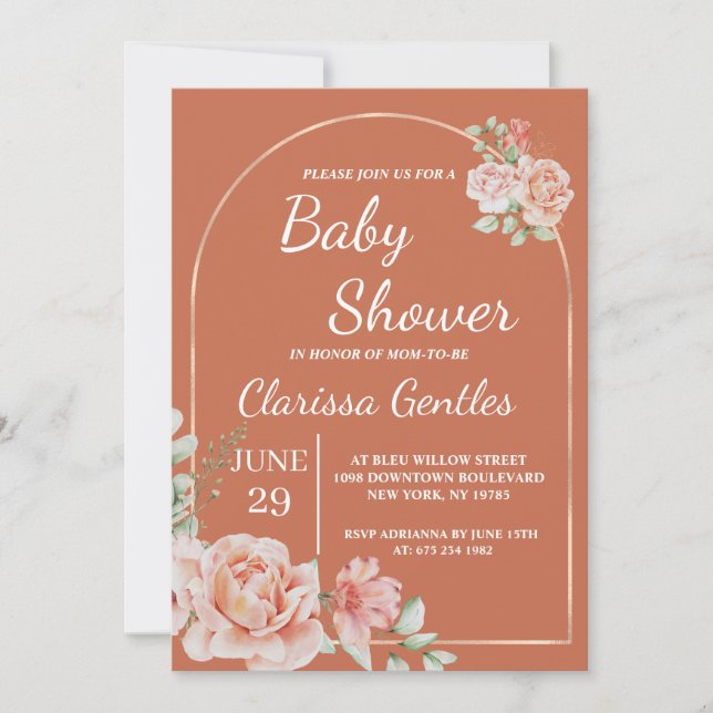 Floral Terracotta Baby Shower Invitation (Front)