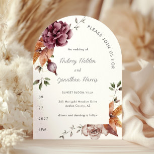 Floral Terracotta Bohemian Arch Wedding Invitation
