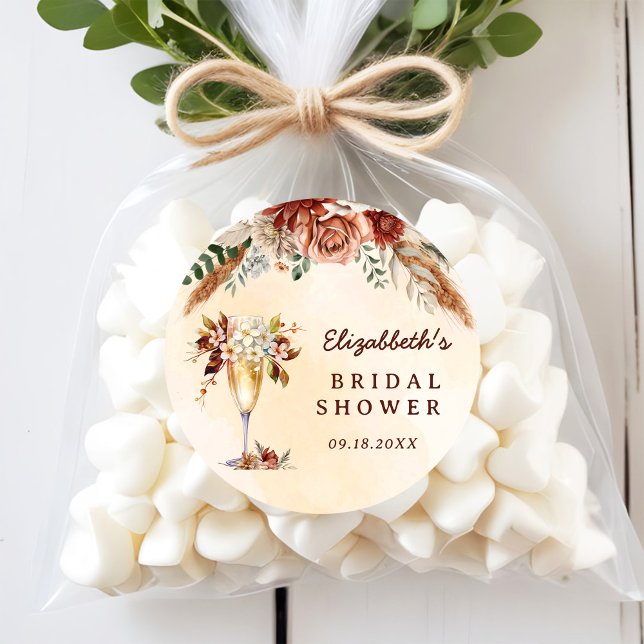 Floral Terracotta Boho Bridal Shower  Classic Round Sticker (Creator Uploaded)