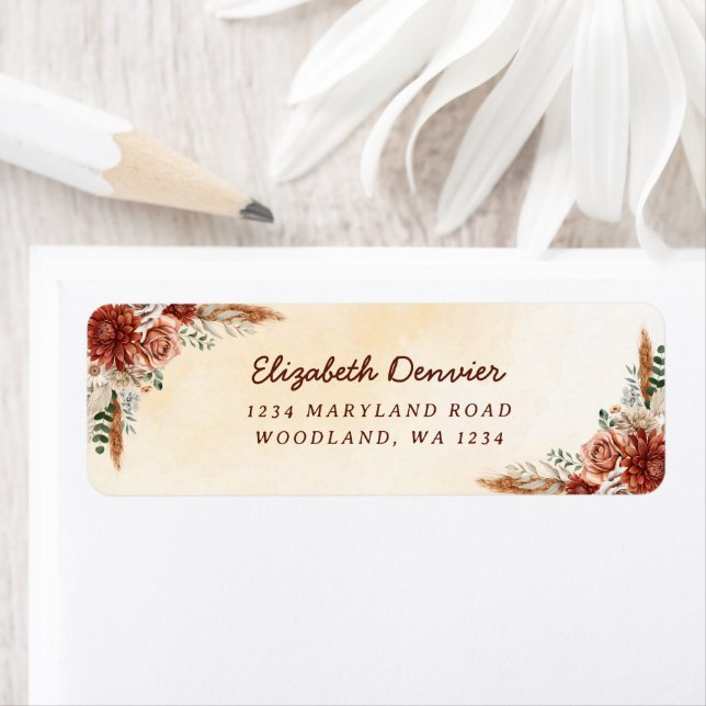 Floral Terracotta Boho Bridal Shower  Label (Insitu)