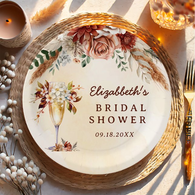Floral Terracotta Boho Bridal Shower  Paper Plates (Creator Uploaded)