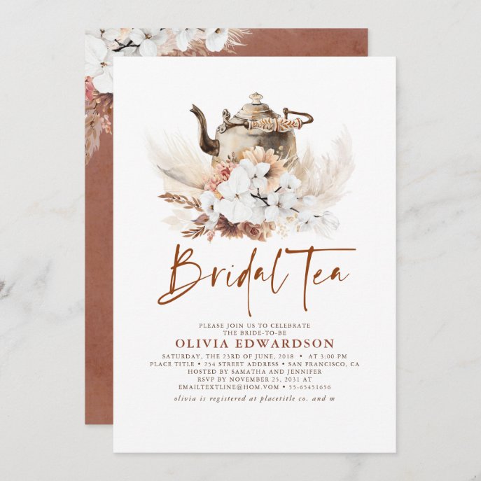 Floral Terracotta Boho Bridal Shower Tea Party Invitation