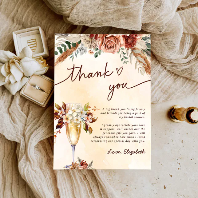 Floral Terracotta Boho Bridal Shower Thank You Card | Zazzle