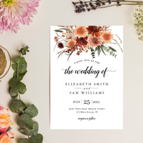 Floral Terracotta Boho Wedding Invitation