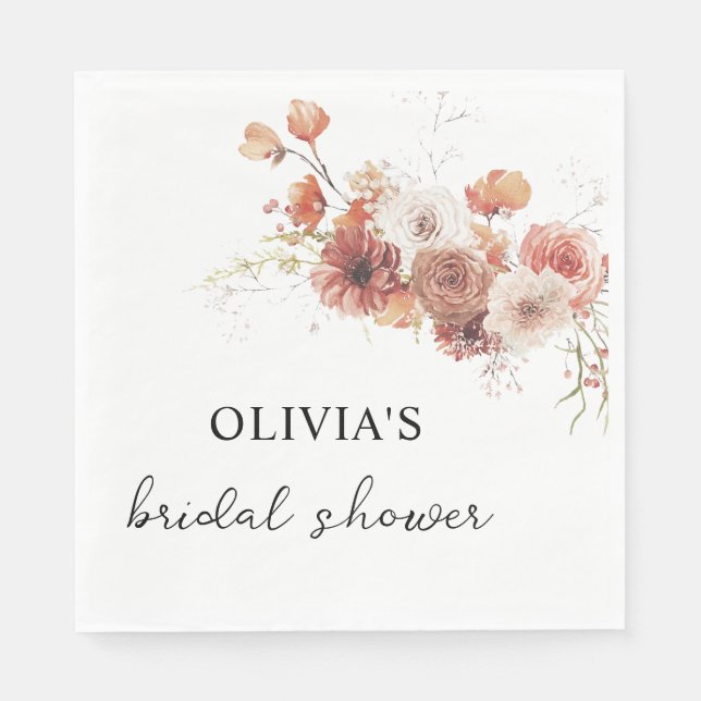 Floral Terracotta Bridal Shower Paper  Napkins (Front)