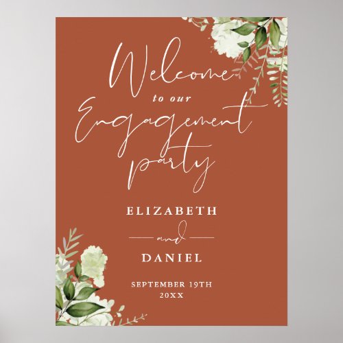 Floral Terracotta Engagement Party Welcome Sign