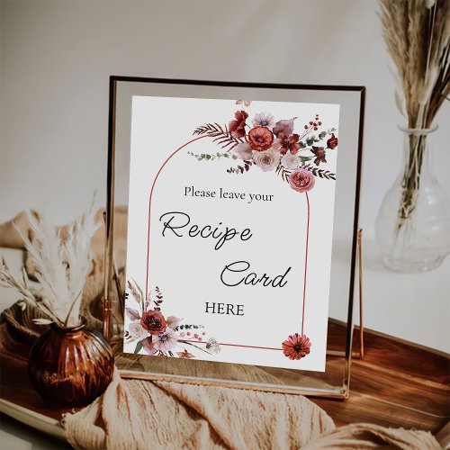Floral Terracotta Fall Bridal Shower Recipe Card Poster