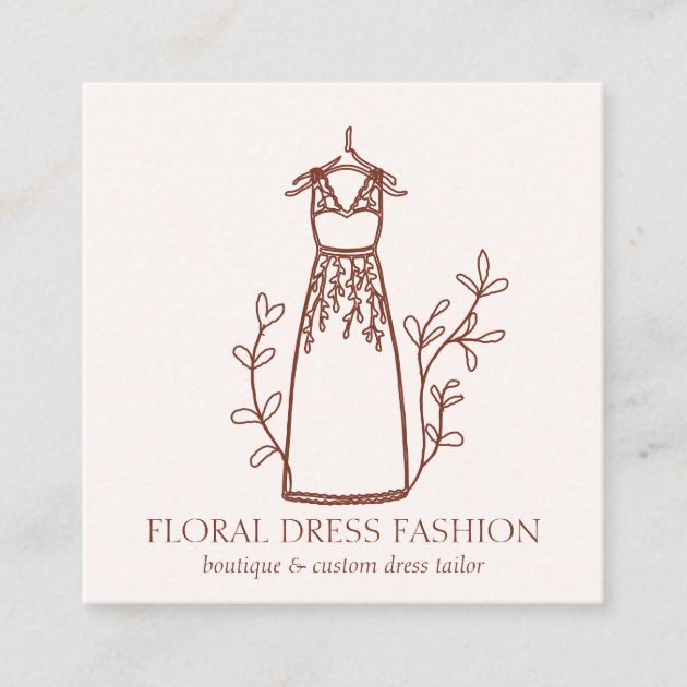 Floral Terracotta Fashion Dress Seamstress Tailor Square Business Card