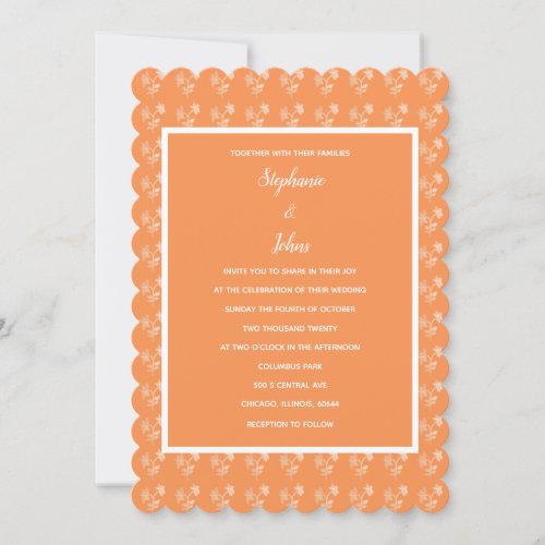 Floral Terracotta Orange Pattern Colorful Wedding Invitation