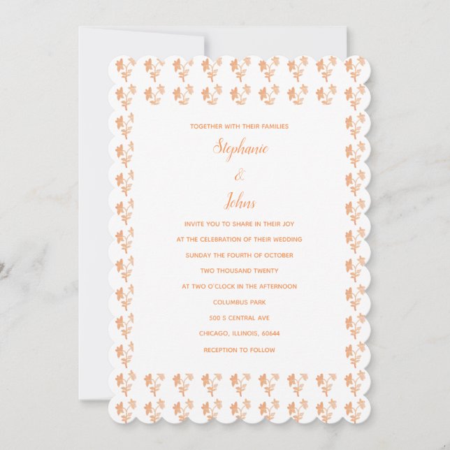Floral Terracotta Orange Pattern Pretty Wedding Invitation (Front)