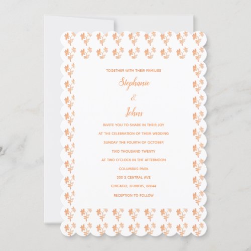 Floral Terracotta Orange Pattern Pretty Wedding Invitation