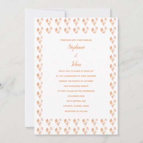 Floral Terracotta Orange Pattern Simple Wedding Invitation