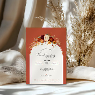 Floral Terracotta Thanksgiving Dinner Feast Party Invitation