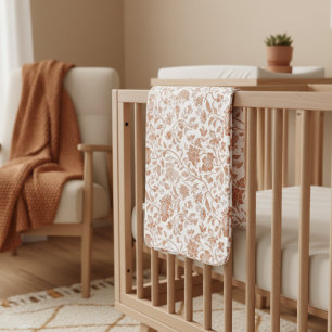 Floral Terracotta Toile Pattern Baby Blanket