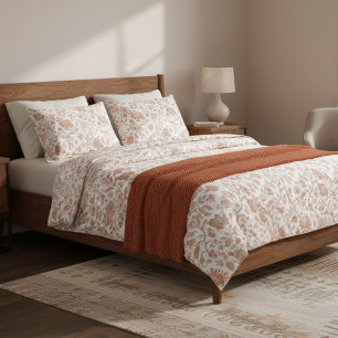 Floral Terracotta Toile Pattern Duvet Cover