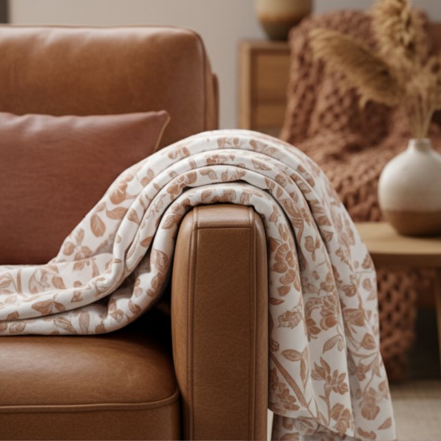 Floral Terracotta Toile Pattern Fleece Blanket (Add a touch of rustic charm to your home with this Floral Terracotta Toile Pattern Fleece Blanket!)