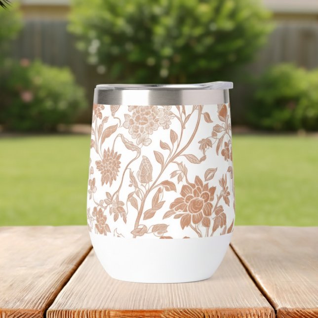 Floral Terracotta Toile Pattern Thermal Wine Tumbler (Add a touch of rustic charm to your houseware collection with this Floral Terracotta Wine Tumbler!)