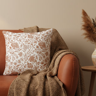 Floral Terracotta Toile Pattern Throw Pillow