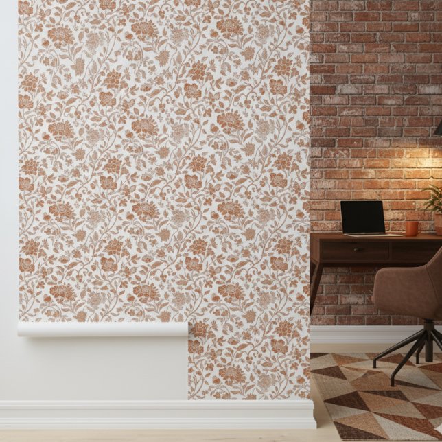 Floral Terracotta Toile Pattern Wallpaper (Add a touch of rustic charm to your home with this Floral Terracotta Toile Pattern Wallpaper! )