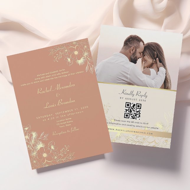 Floral Terracotta Wedding QR Code Invitation (Creator Uploaded)