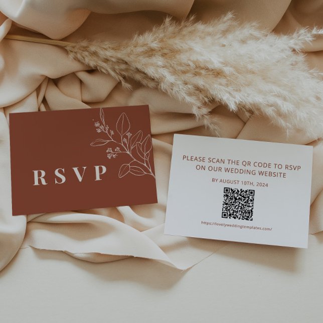 Floral Terracotta Wedding RSVP Card wtih QR Code (Creator Uploaded)