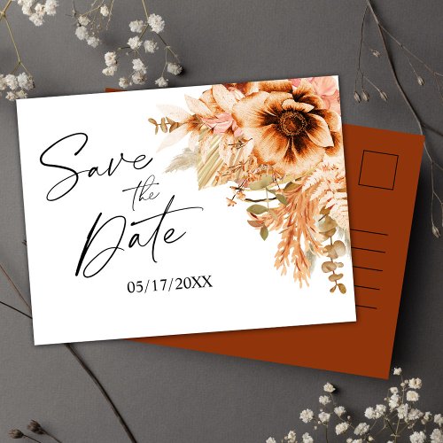 Floral Terracotta Wedding Save The Date Announcement Postcard