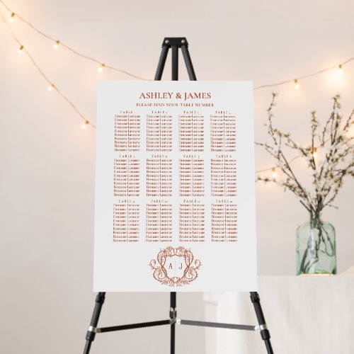 Floral Terracotta Wedding Seating Chart Sign, Foam Board