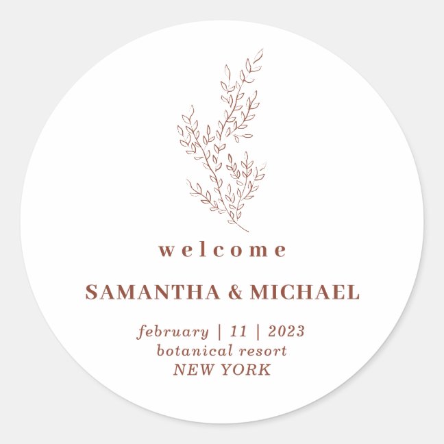 Floral Terracotta Welcome Wedding Elegant Autumn Classic Round Sticker