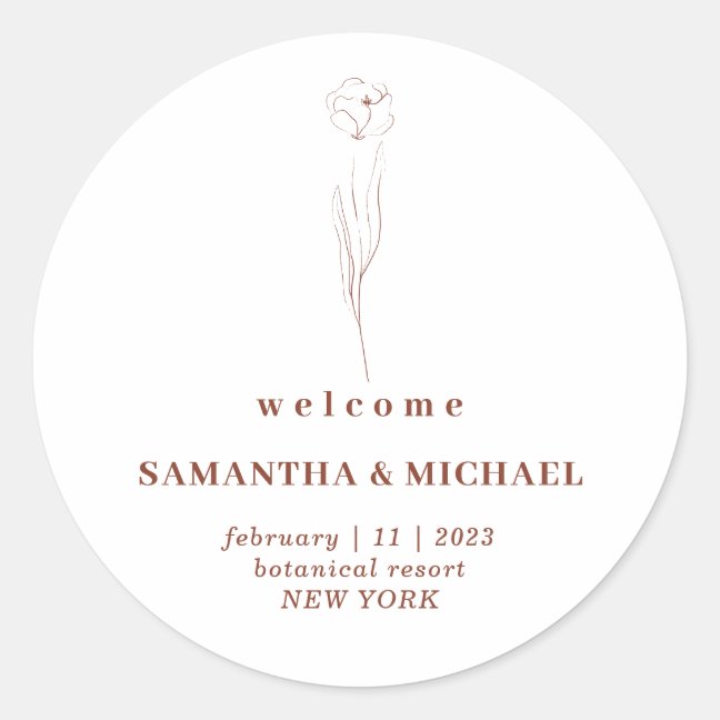 Floral Terracotta Welcome Wedding Elegant Classic Round Sticker