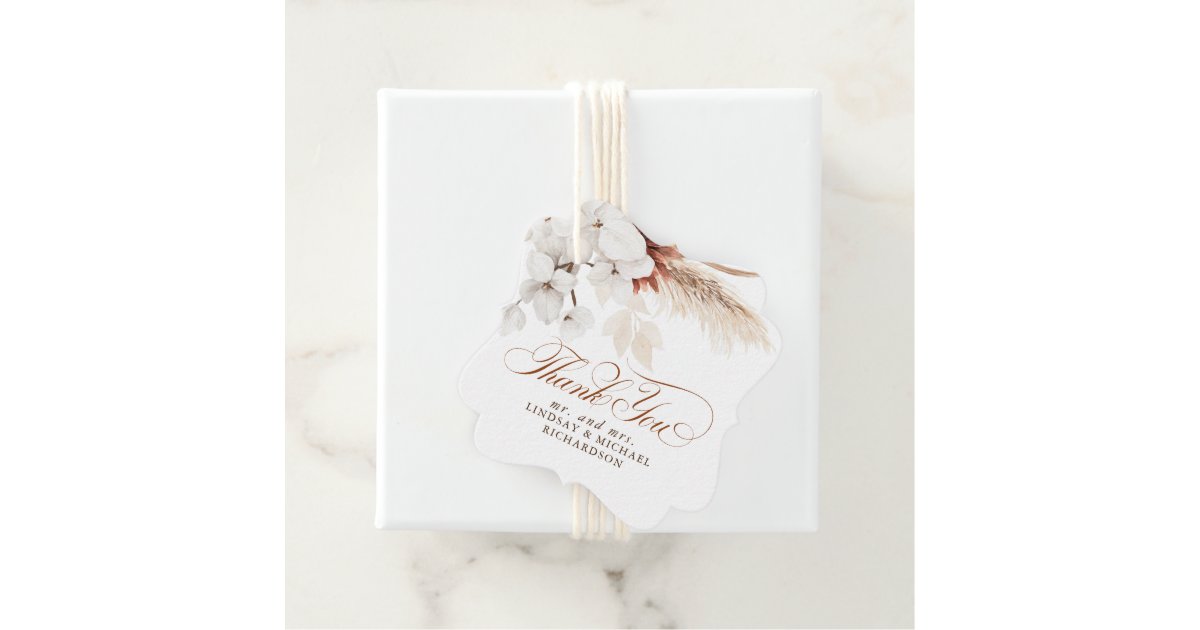Floral Terracotta White Boho Wedding Thank You Favor Tags | Zazzle