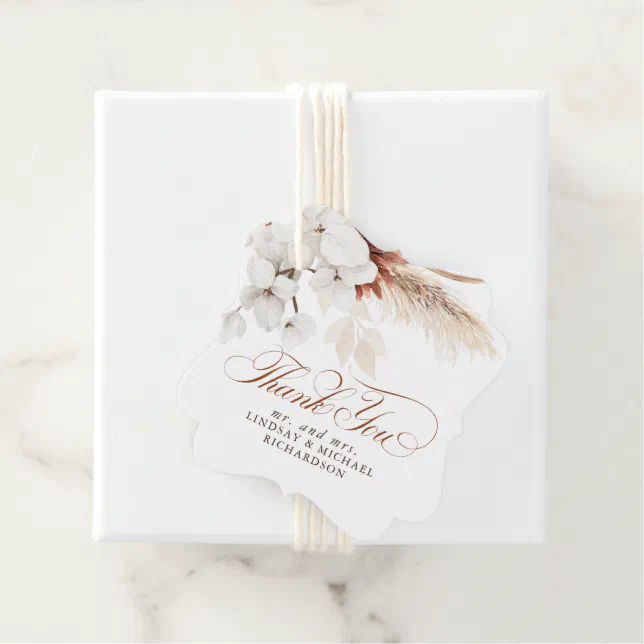 Floral Terracotta White Boho Wedding Thank You Favor Tags | Zazzle