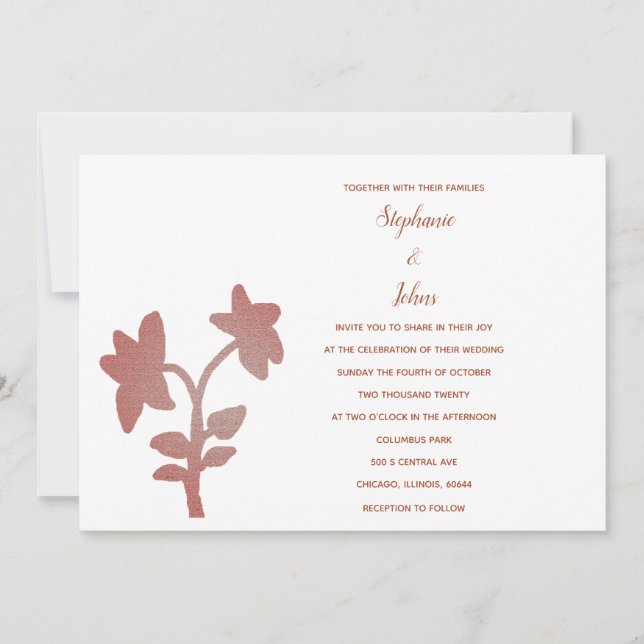 Floral Terracotta White Classic Simple Wedding Invitation (Front)