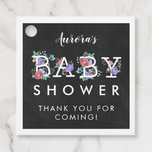 Floral Text Chalkboard Baby Shower Thank You Favor Tags
