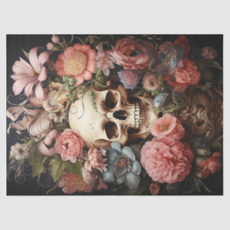 Floral Textured Skull Decoupage Tissue Paper